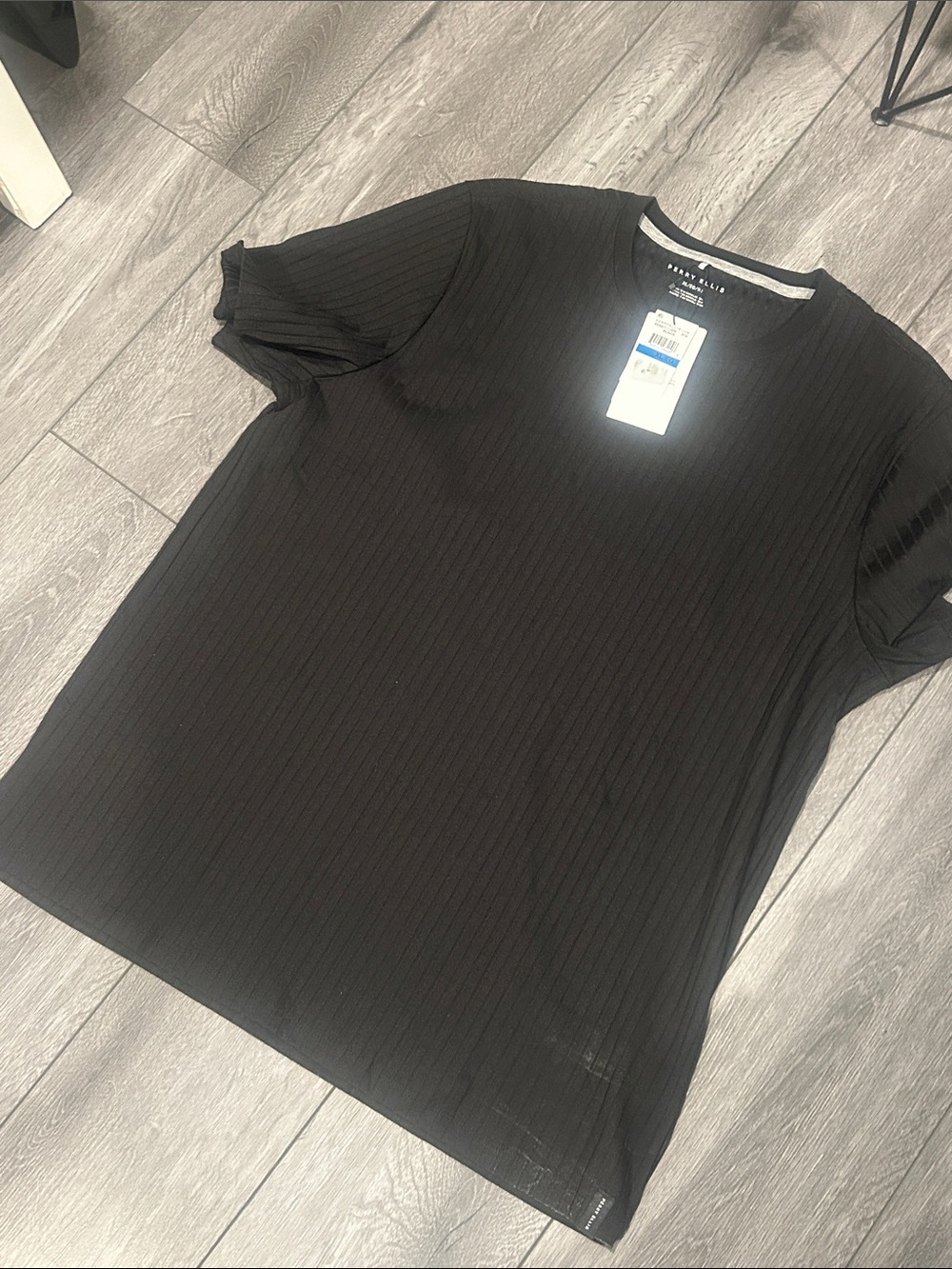 Perry Ellis Black Ribbed Short-Sleeve Crew Tee